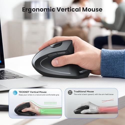 TECKNET Ergonomic Mouse Wireless, Rechargeable Vertical Mice Right Hand