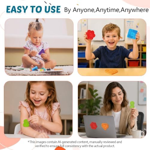 6 Pack Textured Silicone Sensory Stickers,Calming Quiet Fidget Toy with Guided Breathing Shapes,Anxiety Relief Adhesive Desk Strips for Autism & ADHD,Soft-Touch Stress Relief for Classroom,Home,Office