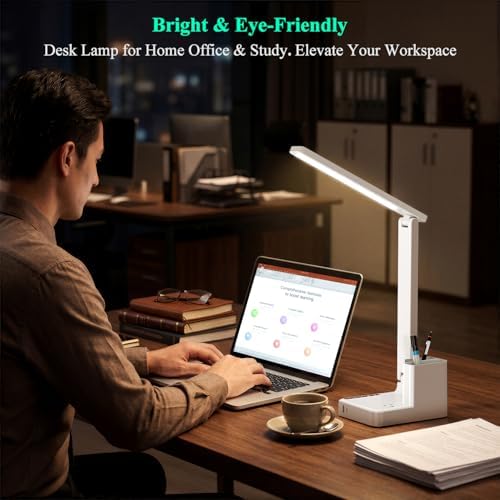 cozoo LED Desk Lamp USB A/C AC Pen Holder Dorm Home Office Desk Light White