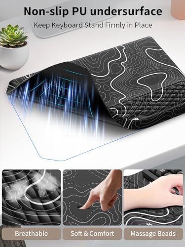 3-in-1 Ergonomic Keyboard Stand with Wrist Rest & Mouse Pad Set,Topographic