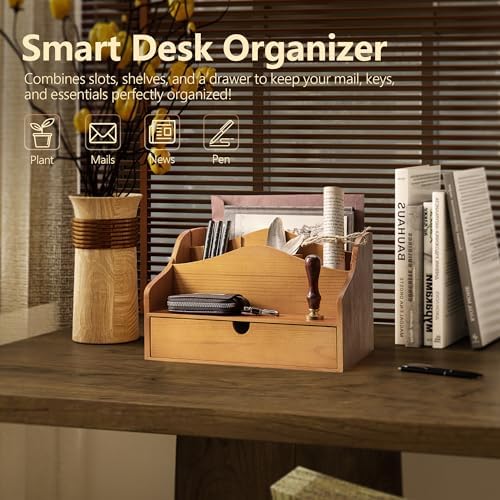 Rebee Vision Mail Organizer for Desk with 4-Slot Letter Office Decor,Yellow