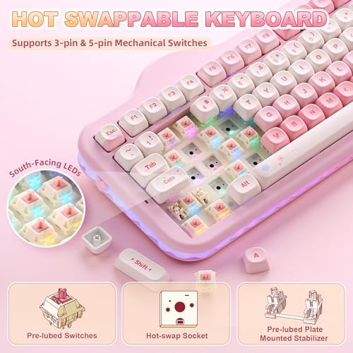 YUNZII C98 Cute Cake Wireless Mechanical Keyboard(Pink, Candy Switch)
