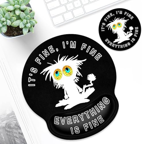 ITNRSIIET Ergonomic Mouse Pad with Wrist Support Wrist Rest Smooth Surface Non-Slip Rubber Base Comfortable Office Supplies Pain Relief, 9.8 x 9.1 inches, Funny Cat