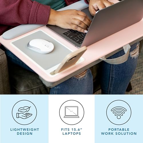 LAPGEAR Home Office Pro Lap Desk – Pink, Fits 15.6” Laptops