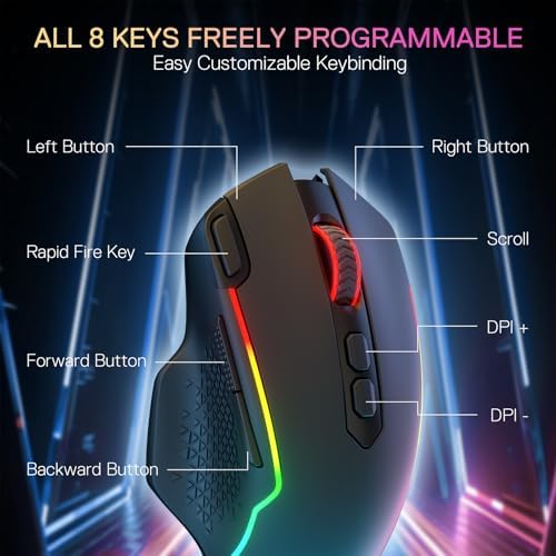 Redragon M810 MAX Wireless RGB Gaming Mouse 12000 DPI Remapping Keys