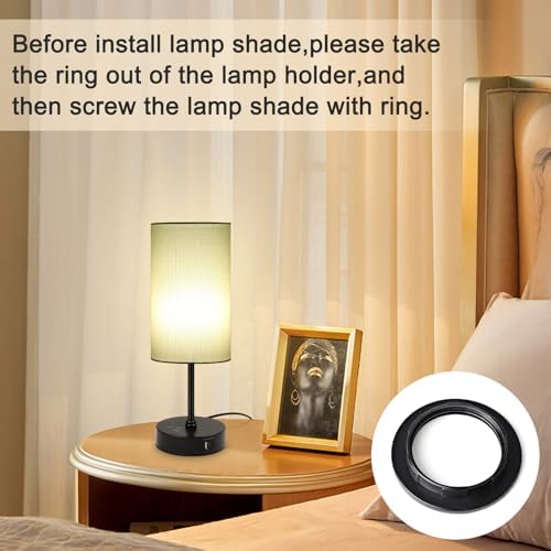 Unicozin Table Lamp for Bedroom, 3 Color Temperatures, 7 RGB Colors, Adjustable Brightness, Dual USB Charging Ports, Ambience Nightstand Light with Blue Shade, Desk Lamp for Kids Reading Home Office