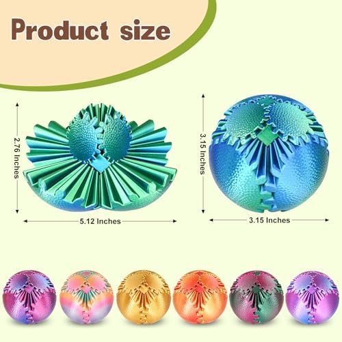 Gear Ball Fidget Toys - Steampunk Gear Sphere Stress Relief for Kids & Adults, 3D Printed Unique Funny Gift for Christmas, White Elephant, Stocking Stuffer (Christmas Green)