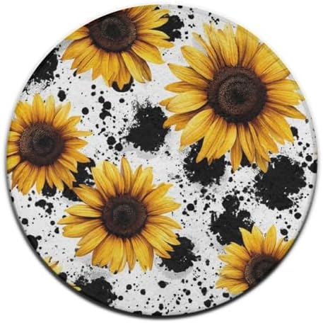 Highly Premium Quality Floor Mat, Office Chair Decor Mat, Room Sofa Yoga Soft Round Carpet 80s Vintage Sunflower Cow Print, 36inch