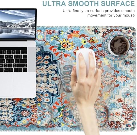 iLeadon Boho Desk Mat Set,Large Mouse Pad and Keyboard Wrist Rest,Blue