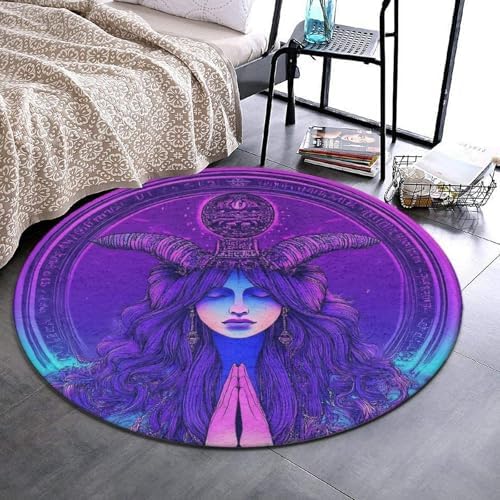 Highly Premium Quality Floor Mat, Office Chair Decor Mat, Room Sofa Yoga Soft Round Carpet Twelve Constellations Aries Goddess Prayer Art, 24inch