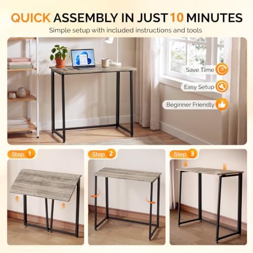 VINGLI 31.5" Folding Desk for Small Spaces, Home Office Computer Desk, Grey