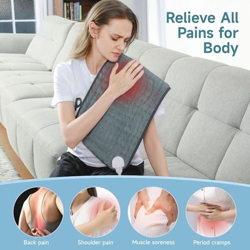 12"x24" Heating Pad, Electric Heating Pads for Neck and Shoulders and Back Pain Cramps Relief, Portable Heating Pad Birthday Christmas Mother Gifts for Women, Men, Wife, Dad