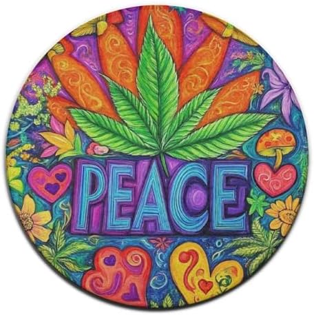 Room Sofa Yoga Soft Round Carpet, Home Decor Non Slip Kitchen Office Circle Rug, Machine Washable Modern Round Area Rug Peace and Love Colorful Flower Weed Leaf, 36inch
