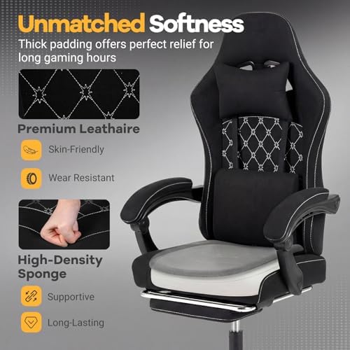 GIANTEX Gaming Chair, Ergonomic Computer Chair with Headrest, Lumbar Support, Linkage Armrests, Reclining Backrest & Footrest, High Back Swivel Office Chair, Video Game Chair (Black)