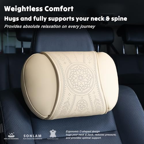 Neck Support Pillow Set for Car & Office Chair - Prosperity & Luck Dreamcatcher - Orthopedic Lumbar & Cervical Pillow for Pain Relief &Posture Correction (Neck Pillows (Beige))