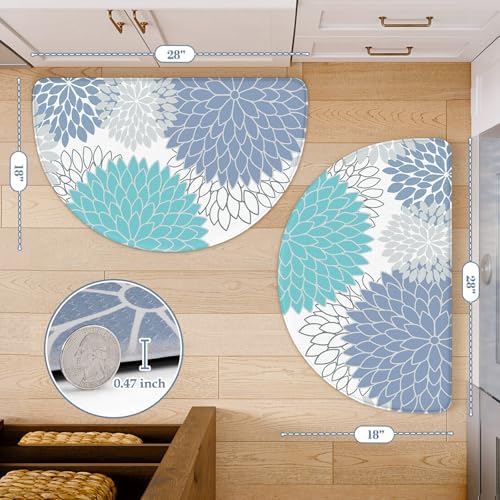 KIMODE Half Circle Anti Fatigue Mats for Kitchen Floor Kitchen Mats 2PCS