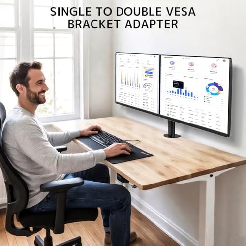 Dual Monitor Wall Mount, Horizontal Assembly Mount for 2 Monitor Screens up to 35 inches, Max. 10kg per Arm, VESA 75x75/100x100mm,Black