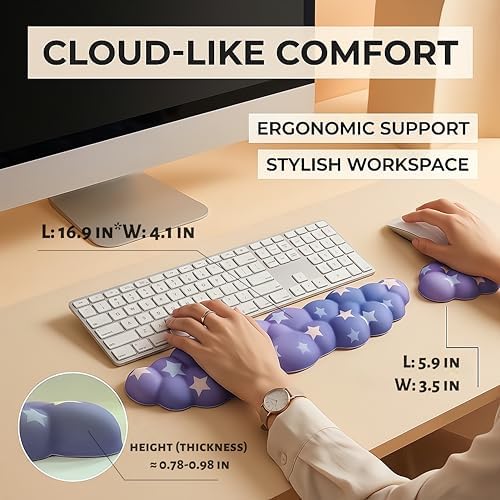 Cloud Wrist Rest for Keyboard & Mouse, Gradient Purple Colorful Star