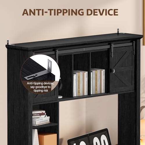 Large Desktop Bookshelf, 47.2" Desk Shelf with Sliding Barn Door