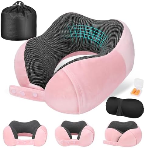 Cirorld Neck Pillow for Traveling, Travel Pillows for Airplanes Pink
