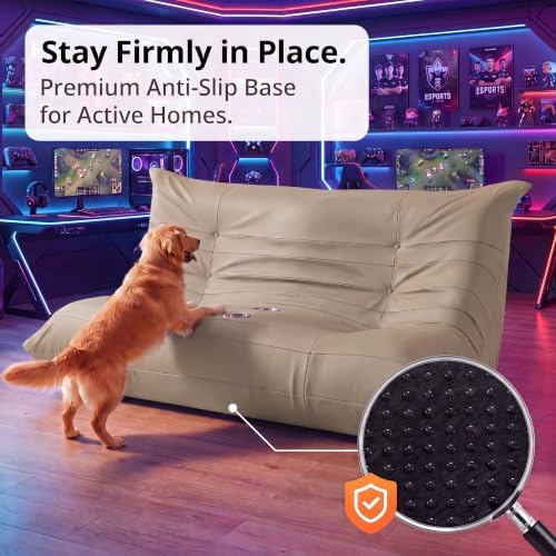 Homall Floor Gaming Chair Boneless Loveseat Couch, Ergonomic Floor Sofa Couch with Cup Holders, Leather Lazy Floor Lounger for Gaming, Reading, Relaxing, Watching TV (Khaki)