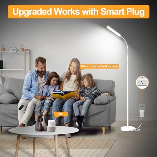marctronic White Floor Lamp, 18W 1800LM Bright LED Floor Lamps for Living Room Bedroom, Dimmable Timing Eye Caring Reading Standing Lamp with Remote & Works with Smart Plug