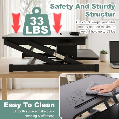FDW 35 Inch Standing Desk Converter Computer Workstation Adjustable Height Desk Home Office Desk Sit Stand Desk Dual Laptop Monitor Riser (Black)