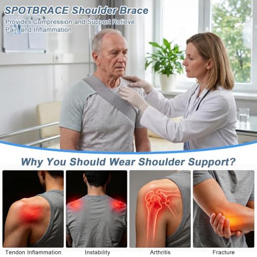 SPOTBRACE Compression Shoulder Brace Men Women Shoulder Sleeve, Gray M/L