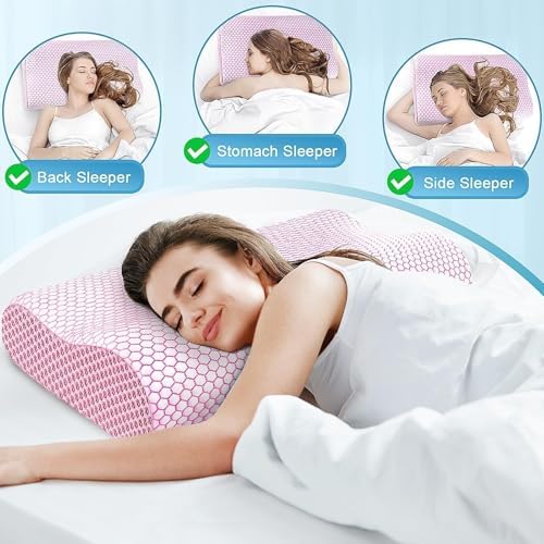 Neck Pillow for Sleeping, Ergonomic Cervical Bed Pillow, Pink Standard Size