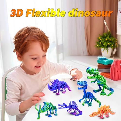 6pcs 3D Printed Dinosaur Skeletons, Flexible，Articulated T-Rex Fidget Toys,Large，3D Printed Animals,Desk Executive Toy，Easter Eggs Basket Stuffers,Toys for Boys Kids Teen Girl 5-7 4-6 8-12