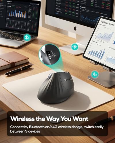 Nulea Wireless Trackball Mouse, 54° Vertical Ergonomic Thumb Control-Black