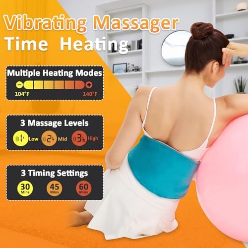 Cordless Back Heating Pad for Back Pain Relief, Massager Vibration Low Noise Upgraded 5000mAh Rechargeable Battery Heating Pad for Back, Heated Wrap for Back, Auto Shut Off