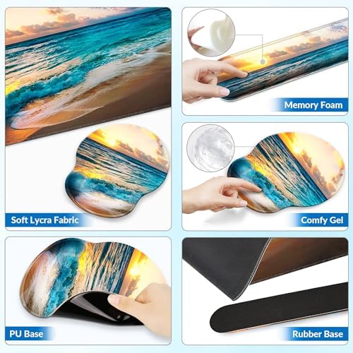 Desk Mat Set Keyboard and Mouse Pad with Wrist Rest Support