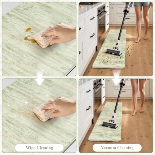 KIMODE Kitchen Mats for Floor, Light Green Aabstract Kitchen Rugs Sets of 2