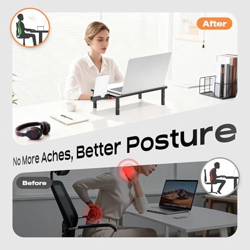 Computer Monitor Stand Riser for Desk, 3 Height Adjustable PC Laptop TV Desktop Monitor Stand Shelf, Metal Printer Table with Phone Holder, Stand Riser for Desk, Office Desk Organizers and Accessories, 1 Pack