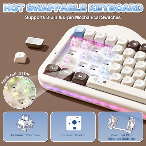 YUNZII C75 Cute 75% Wireless Mechanical Keyboard (Choco, Milk V2 Switch)