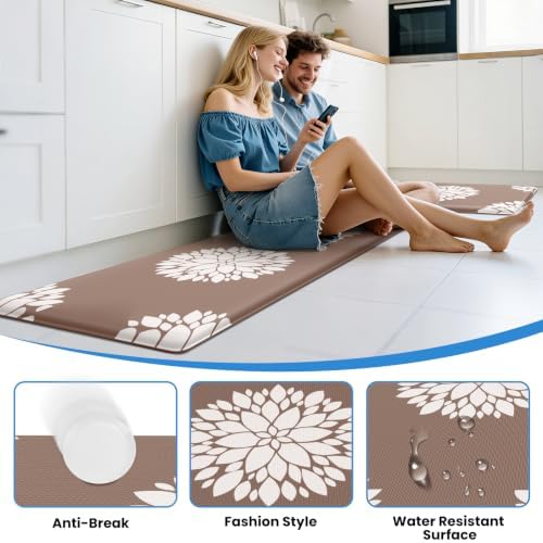 2PCS Kitchen Mats for Floor, Anti Fatigue Non-slip Larger Khaki Rug