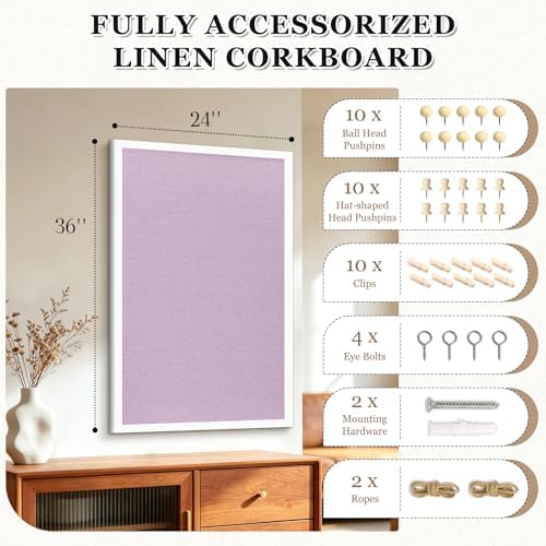 DOLLAR BOSS Double-Sided Bulletin Boards with Linen, 36"x24" Cork Board, Purple