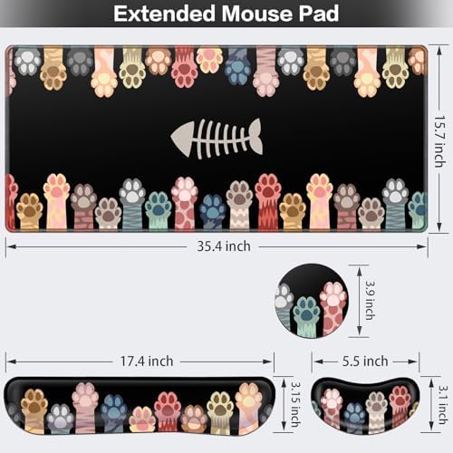 Desk Mat, Large Gaming Mouse Pad with Wrist Rest, 4 in1