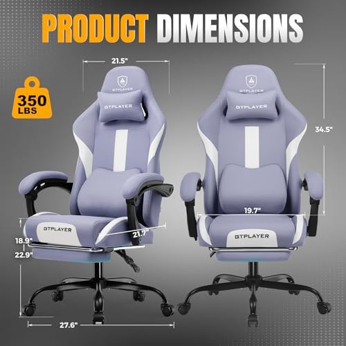 GTPLAYER Gaming Chair with Foot Rest & Pocket Spring Cushion, Ergonomic High Back Computer Desk Chair with Headrest & Lumbar Support for Back Pain Relief, Breathable Fabric, Purple