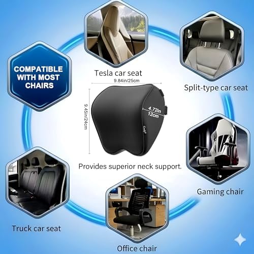 Crofy 2-Pack Car Neck Pillow, Headrest Pillow with Adjustable Strap, Black