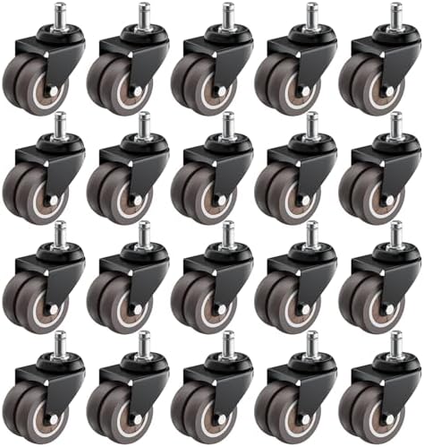 2 Inch Low Profile Office Chair Casters 650 lbs, Set of 20 (Grey)