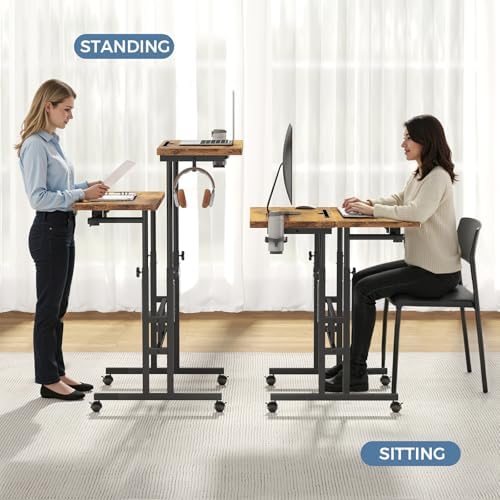 DUMOS Rolling Standing Desk, Walking Pad Desk, Split Top Computer Cart