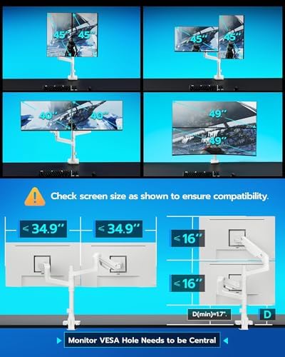 ARES WING White Ultrawide Dual Monitor Mount with USB A/C for 17 to 49 Inch