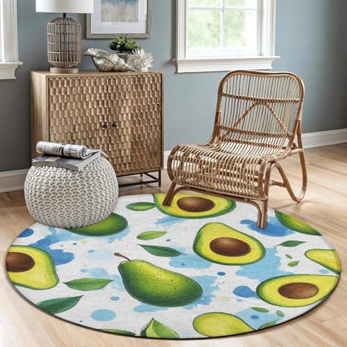 Room Sofa Yoga Soft Round Carpet, Home Decor Non Slip Kitchen Office Circle Rug, Machine Washable Modern Round Area Rug Fruits Exotic Avocado Art, 36inch