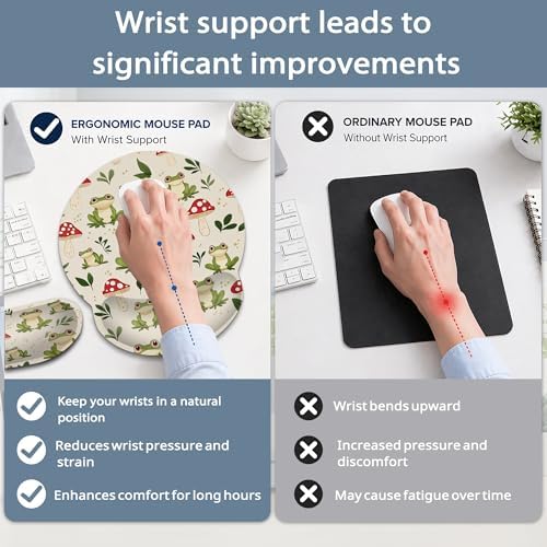 Ergonomic Memory Foam Wrist Rest Set for Keyboard and Mouse,Cute Frog Mushroom Supportive Mouse Pad with Non Slip Base for Office Work and Gaming