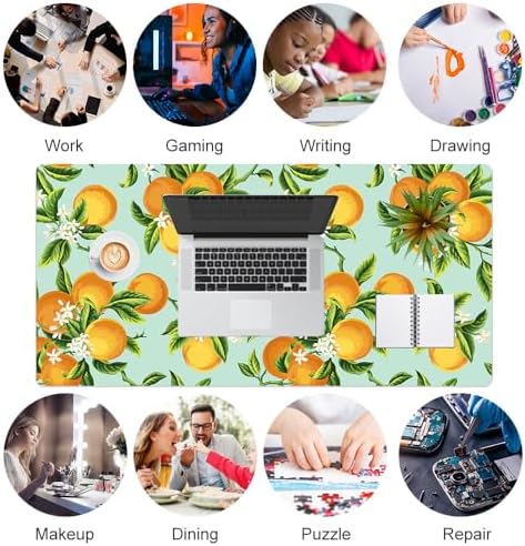 Colorful Star Large Mouse Pad, Watercolor Orange Desk Mat Office Supplies, Waterproof Faux Leather Big Gaming Mousepad, Fruits Flowers Desk Pad Home Office Décor Accessories 31.5" x 15.7"