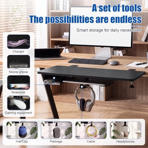 Novabright 30" x 12" Desk Extender Tray with Side Storage Rack Heavy Duty Desk Extender Under Desks Laptop Mount Keyboard Extenders for Desks with a Concealed Storage Area for Cable & Earphone (Black)