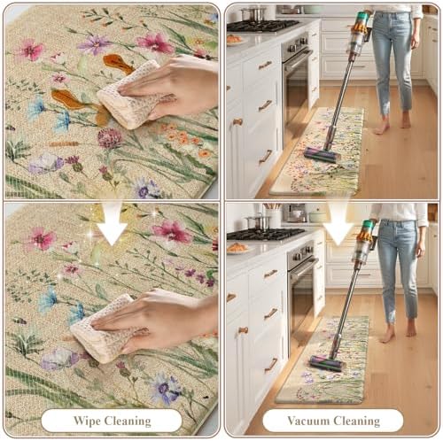 KIMODE Anti Fatigue Kitchen Mats, Farmhouse Floral Kitchen Rugs Sets of 2