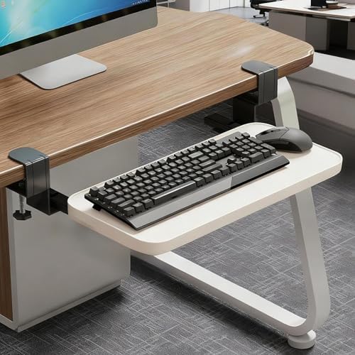Desk Extension Tray, Desk Organizer, Armrest Tray, Keyboard Tray, Extension Made of Carbon Steel and MDF for Office Organization, 40cmx20cmx1.2cm